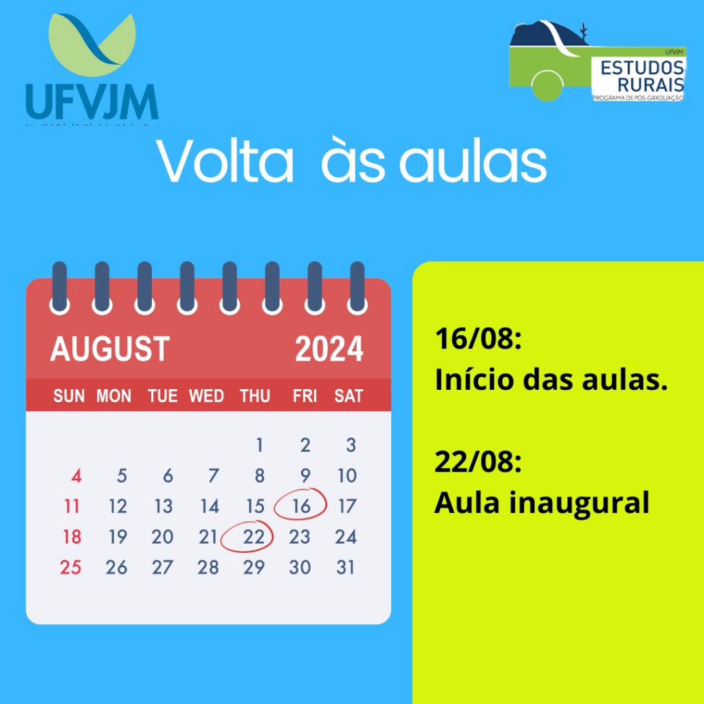 O PPGER anuncio o nício das aulas no dia 16/08, e no dia 22/08 acontecerá a Aula Inaugural! 